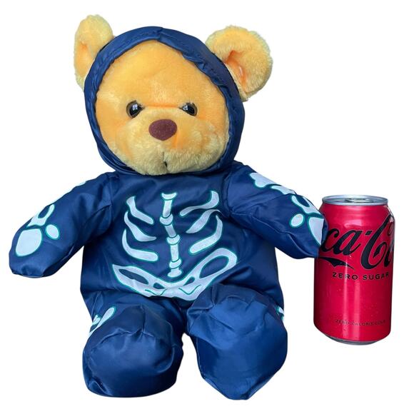 Bear Plush Nylon Parachute Skeleton Costume 11" Vtg 1990 Y2K Stuffed Toy READ - Picture 1 of 16